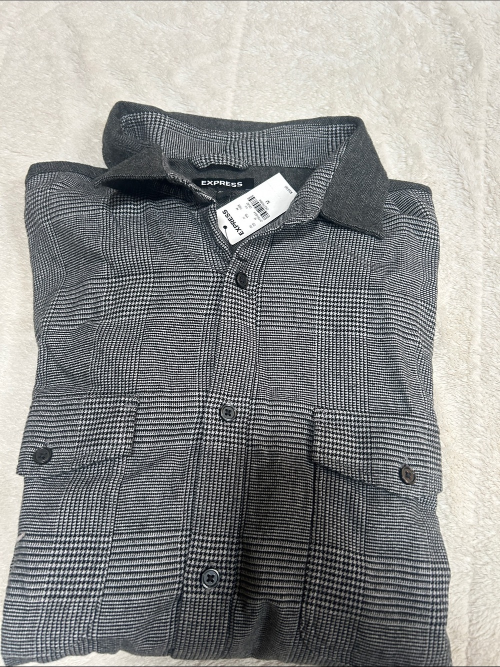 Express Men’s Black and White Glen Plaid Button-Down Shirt